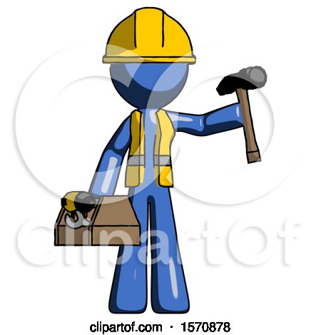 Blue Construction Worker Contractor Man Holding Tools and Toolchest Ready to Work by Leo Blanchette