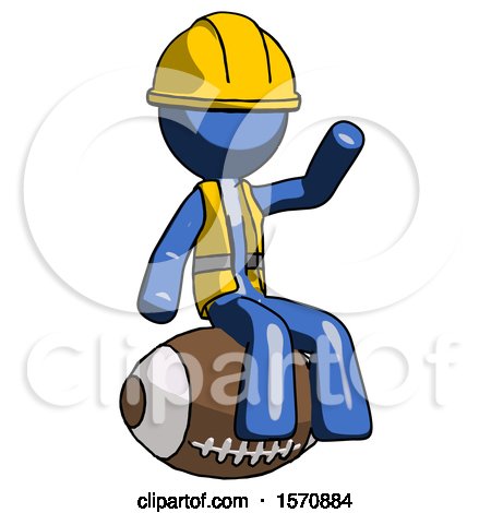 Blue Construction Worker Contractor Man Sitting on Giant Football by Leo Blanchette
