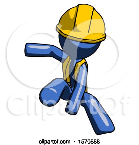 Blue Construction Worker Contractor Man Action Hero Jump Pose by Leo Blanchette