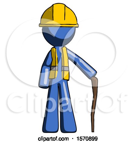 Blue Construction Worker Contractor Man Standing with Hiking Stick by Leo Blanchette