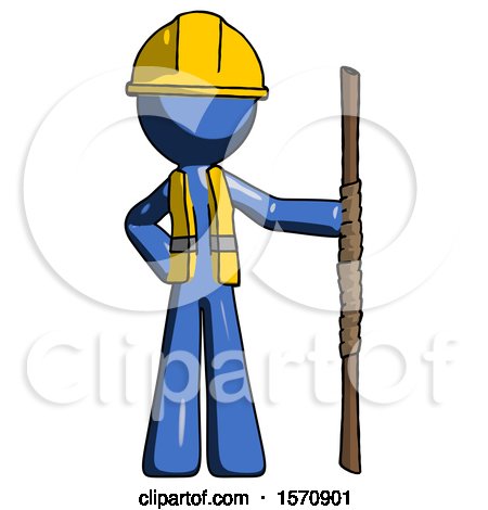Blue Construction Worker Contractor Man Holding Staff or Bo Staff by Leo Blanchette