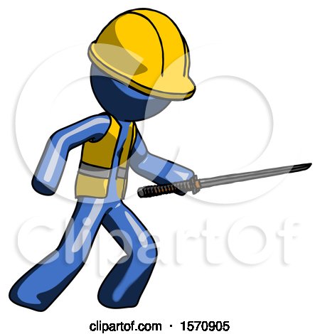 Blue Construction Worker Contractor Man Stabbing with Ninja Sword Katana by Leo Blanchette