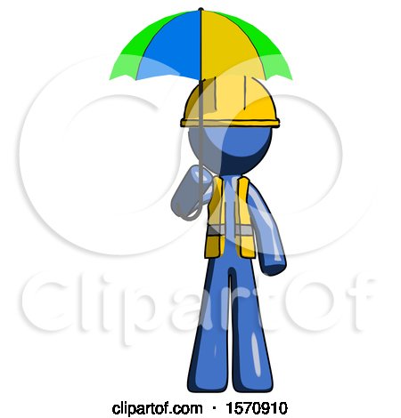 Blue Construction Worker Contractor Man Holding Umbrella Rainbow Colored by Leo Blanchette