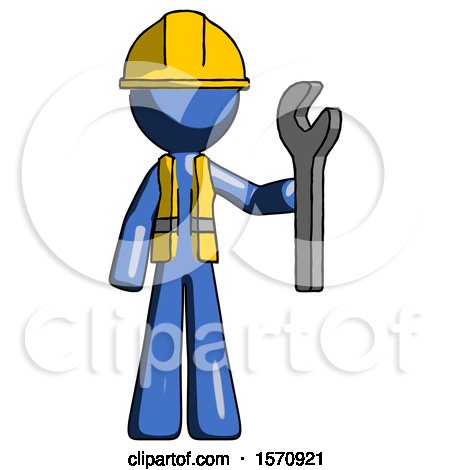 Blue Construction Worker Contractor Man Holding Wrench Ready to Repair or Work by Leo Blanchette