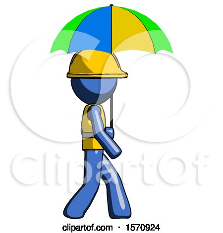 Blue Construction Worker Contractor Man Walking with Colored Umbrella by Leo Blanchette