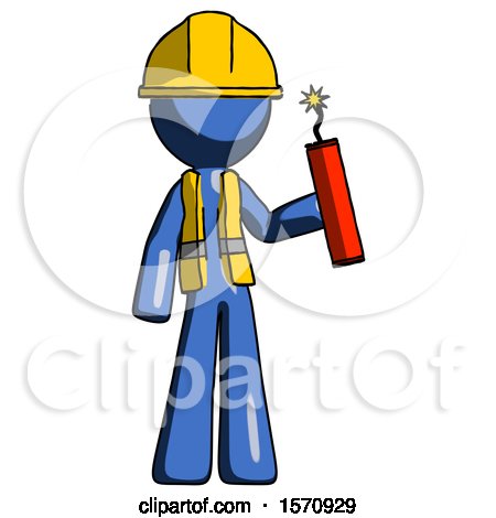 Blue Construction Worker Contractor Man Holding Dynamite with Fuse Lit by Leo Blanchette