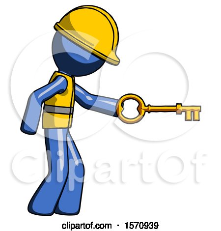 Blue Construction Worker Contractor Man with Big Key of Gold Opening Something by Leo Blanchette