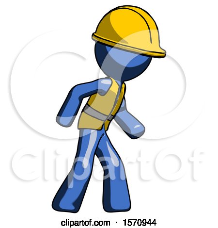 Blue Construction Worker Contractor Man Suspense Action Pose Facing Right by Leo Blanchette