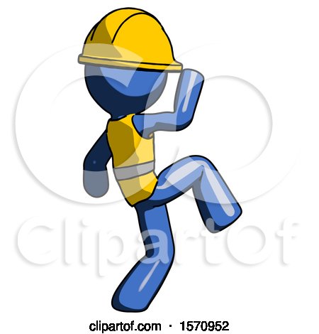 Blue Construction Worker Contractor Man Kick Pose Start by Leo Blanchette