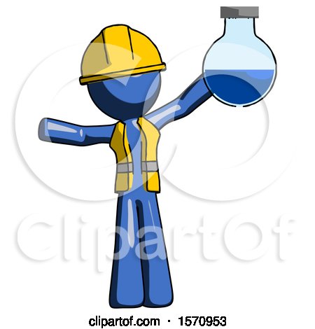 Blue Construction Worker Contractor Man Holding Large Round Flask or Beaker by Leo Blanchette