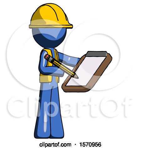 Blue Construction Worker Contractor Man Using Clipboard and Pencil by Leo Blanchette