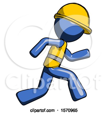 Blue Construction Worker Contractor Man Running Fast Right by Leo Blanchette