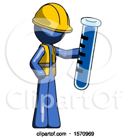 Blue Construction Worker Contractor Man Holding Large Test Tube by Leo Blanchette