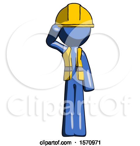 Blue Construction Worker Contractor Man Soldier Salute Pose by Leo Blanchette