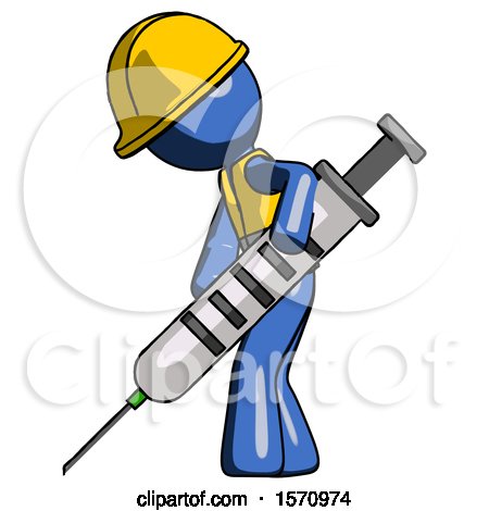 Blue Construction Worker Contractor Man Using Syringe Giving Injection by Leo Blanchette