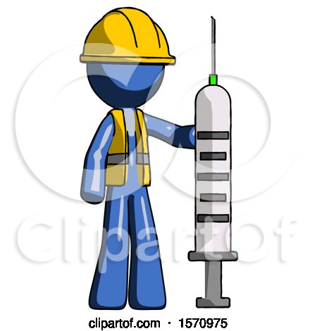Blue Construction Worker Contractor Man Holding Large Syringe by Leo Blanchette