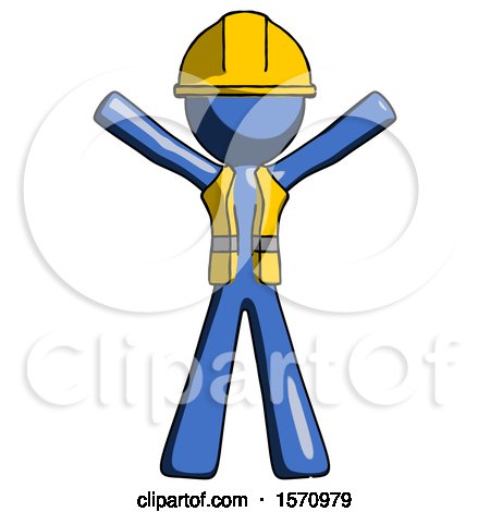 Blue Construction Worker Contractor Man Surprise Pose, Arms and Legs out by Leo Blanchette