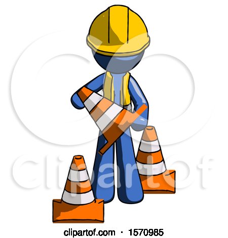 Blue Construction Worker Contractor Man Holding a Traffic Cone by Leo Blanchette