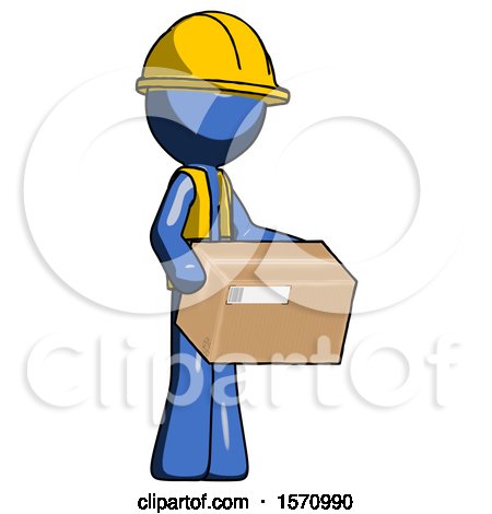 Blue Construction Worker Contractor Man Holding Package to Send or Recieve in Mail by Leo Blanchette