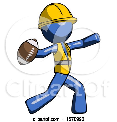 Blue Construction Worker Contractor Man Throwing Football by Leo Blanchette