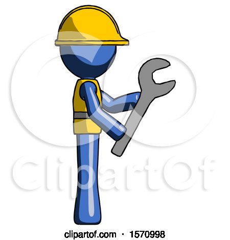 Blue Construction Worker Contractor Man Using Wrench Adjusting Something to Right by Leo Blanchette