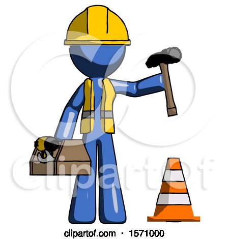 Blue Construction Worker Contractor Man Under Construction Concept, Traffic Cone and Tools by Leo Blanchette