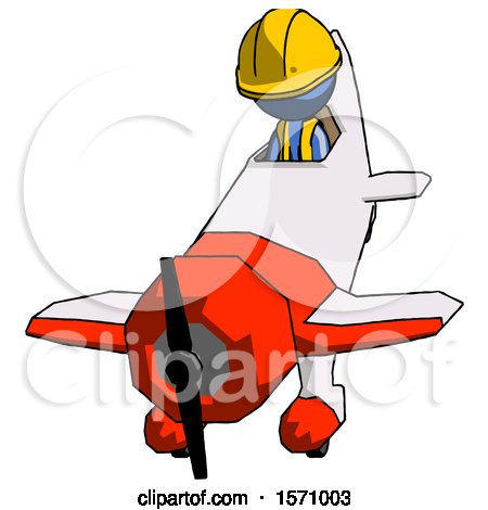 Blue Construction Worker Contractor Man in Geebee Stunt Plane Descending Front Angle View by Leo Blanchette