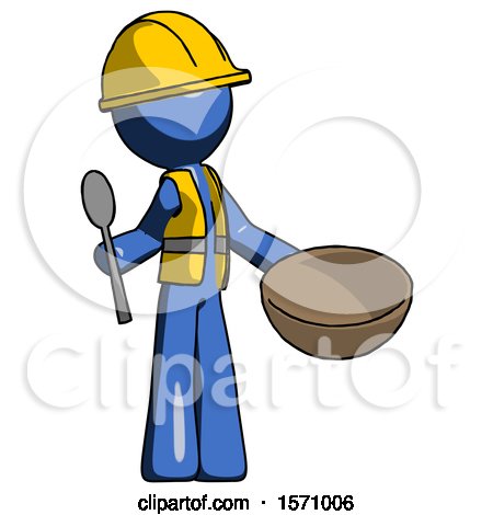 Blue Construction Worker Contractor Man with Empty Bowl and Spoon Ready to Make Something by Leo Blanchette