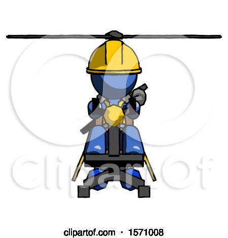 Blue Construction Worker Contractor Man Flying in Gyrocopter Front View by Leo Blanchette