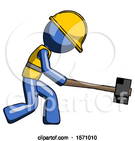 Blue Construction Worker Contractor Man Hitting with Sledgehammer, or Smashing Something by Leo Blanchette