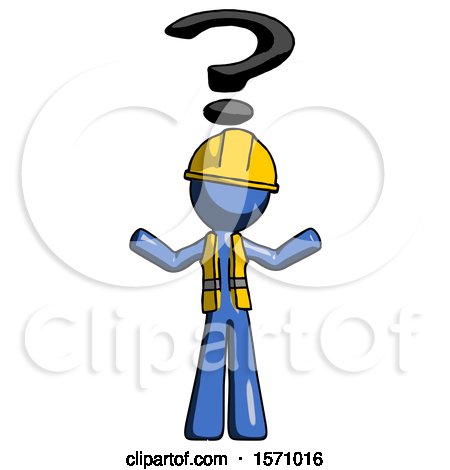 Blue Construction Worker Contractor Man with Question Mark Above Head, Confused by Leo Blanchette