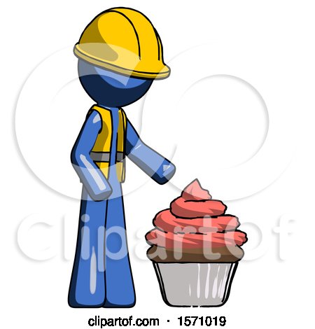 Blue Construction Worker Contractor Man with Giant Cupcake Dessert by Leo Blanchette