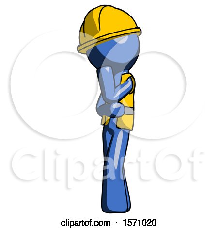Blue Construction Worker Contractor Man Thinking, Wondering, or Pondering by Leo Blanchette