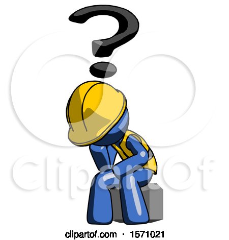 Blue Construction Worker Contractor Man Thinker Question Mark Concept by Leo Blanchette