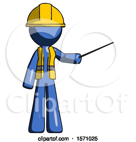 Blue Construction Worker Contractor Man Teacher or Conductor with Stick or Baton Directing by Leo Blanchette