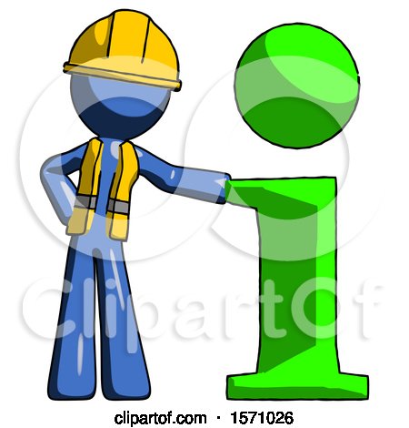 Blue Construction Worker Contractor Man with Info Symbol Leaning up Against It by Leo Blanchette