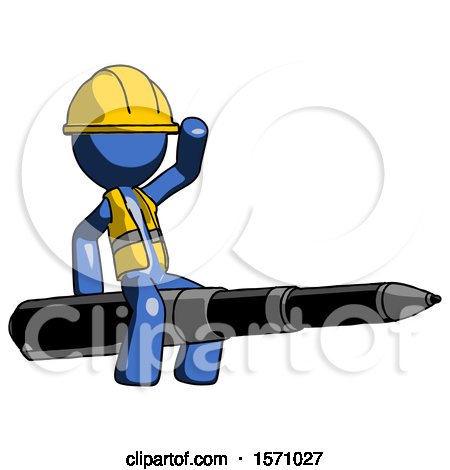 Blue Construction Worker Contractor Man Riding a Pen like a Giant Rocket by Leo Blanchette