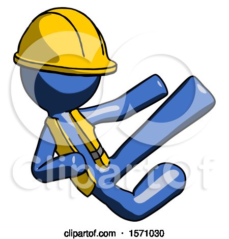 Blue Construction Worker Contractor Man Flying Ninja Kick Right by Leo Blanchette
