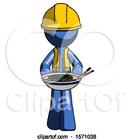 Blue Construction Worker Contractor Man Serving or Presenting Noodles by Leo Blanchette