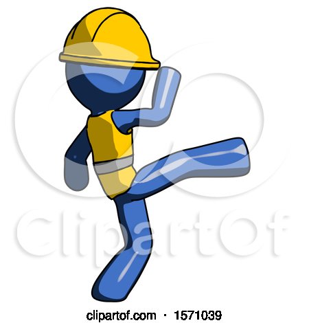 Blue Construction Worker Contractor Man Kick Pose by Leo Blanchette
