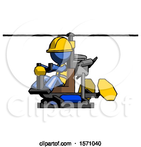 Blue Construction Worker Contractor Man Flying in Gyrocopter Front Side Angle View by Leo Blanchette