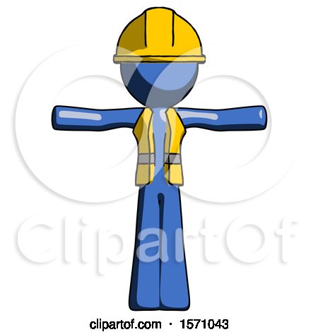 Blue Construction Worker Contractor Man T-Pose Arms up Standing by Leo Blanchette