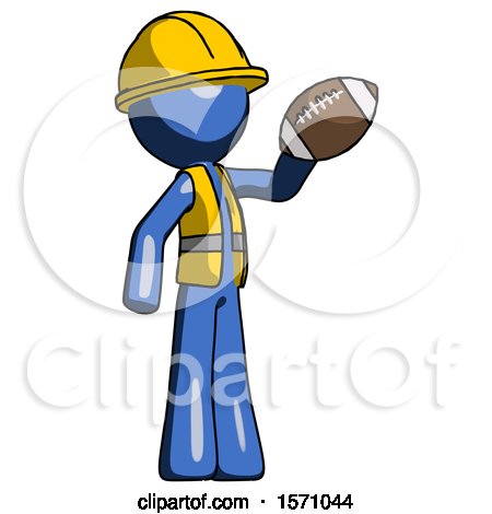 Blue Construction Worker Contractor Man Holding Football up by Leo Blanchette