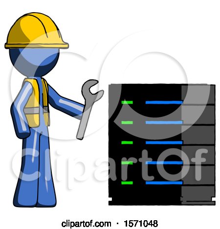 Blue Construction Worker Contractor Man Server Administrator Doing Repairs by Leo Blanchette