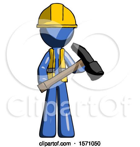 Blue Construction Worker Contractor Man Holding Hammer Ready to Work by Leo Blanchette