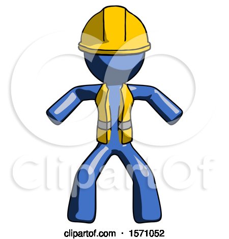 Blue Construction Worker Contractor Male Sumo Wrestling Power Pose by Leo Blanchette