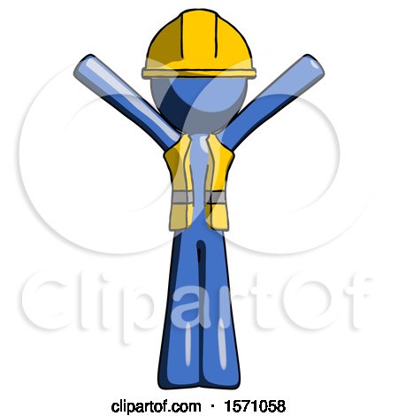 Blue Construction Worker Contractor Man with Arms out Joyfully by Leo Blanchette