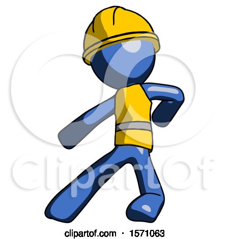 Blue Construction Worker Contractor Man Karate Defense Pose Left by Leo Blanchette
