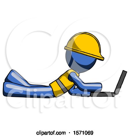 Blue Construction Worker Contractor Man Using Laptop Computer While Lying on Floor Side View by Leo Blanchette
