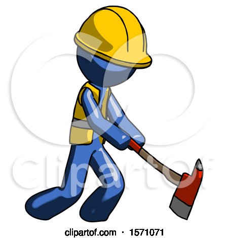 Blue Construction Worker Contractor Man Striking with a Red Firefighter's Ax by Leo Blanchette
